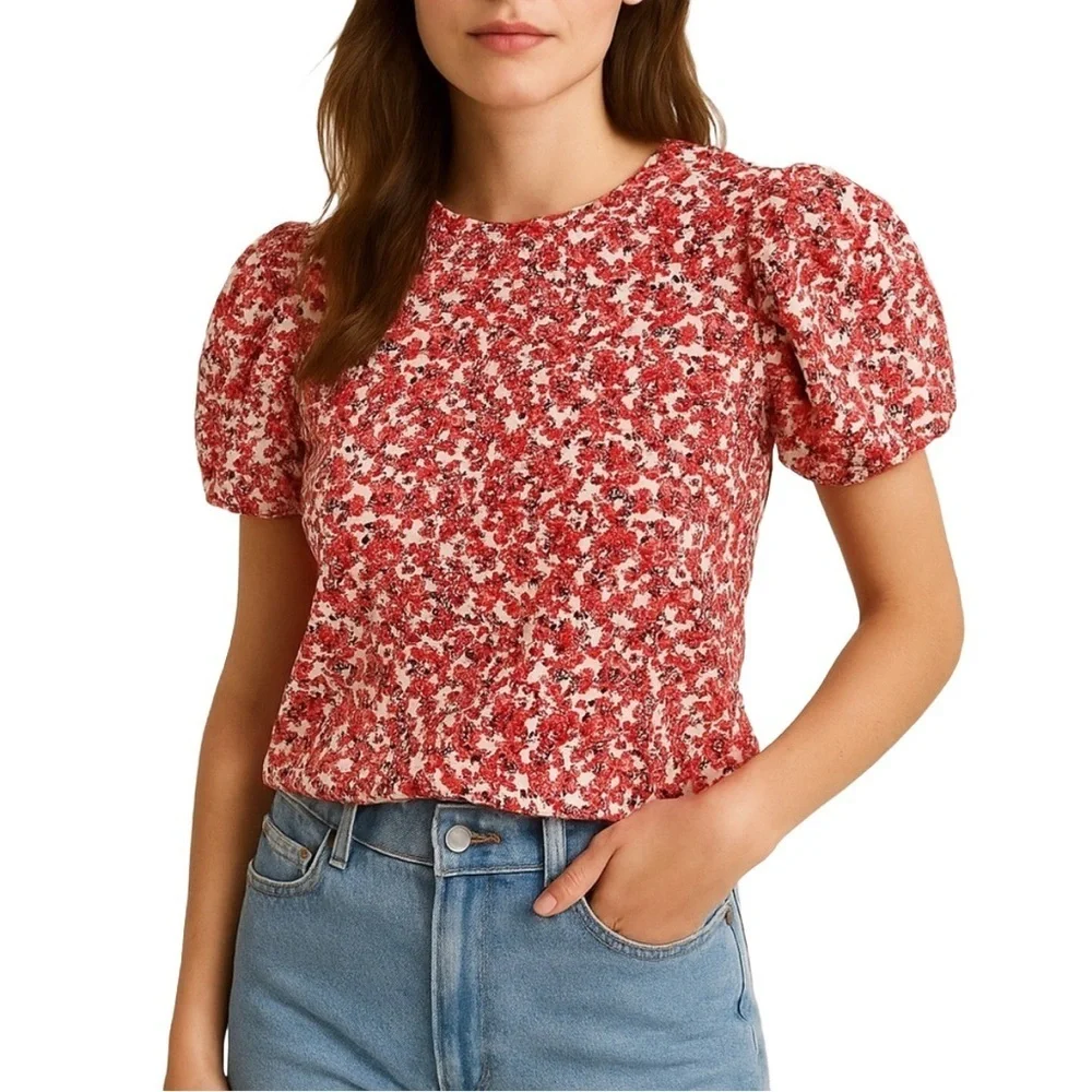 ZARA Ditsy Floral Puff Sleeve Top